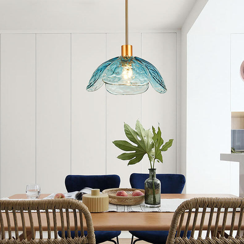 Modern Minimalist Flower-shaped Petal Iron Glass 1-Light Pendant Light For Living Room