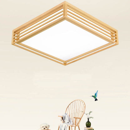 Nordic Solid Wood Square LED Japanese Tatami Flush Mount Ceiling Light