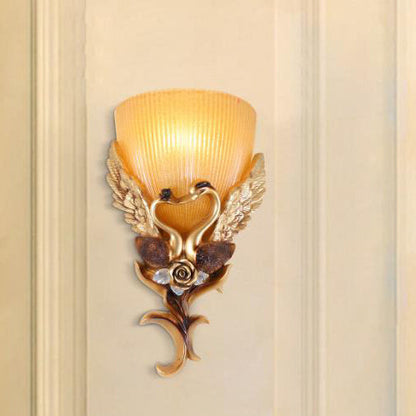 Swan Carving Flared Glass Resin 1-Light Wall Sconce Lamp