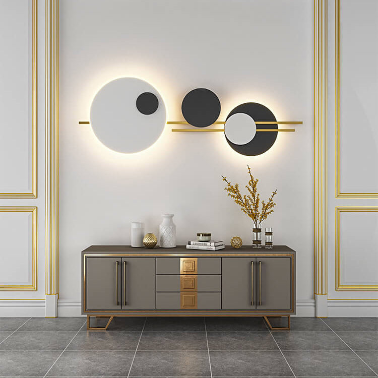Round Iron Faux Leather LED Decorative Wall Mural Lamp