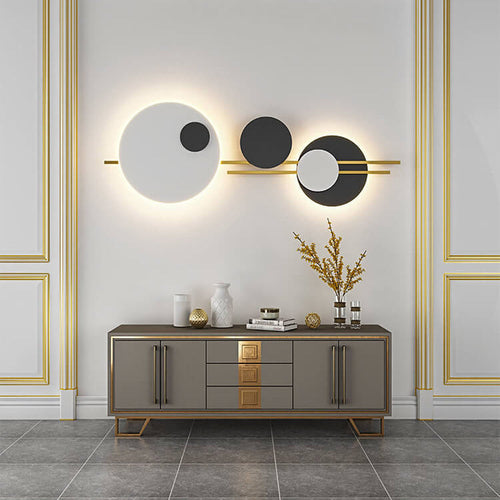 Round Iron Faux Leather LED Decorative Wall Mural Lamp