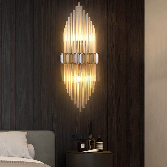 Modern Brass Crystal Tubular 2-Light Wall Sconce Lamp