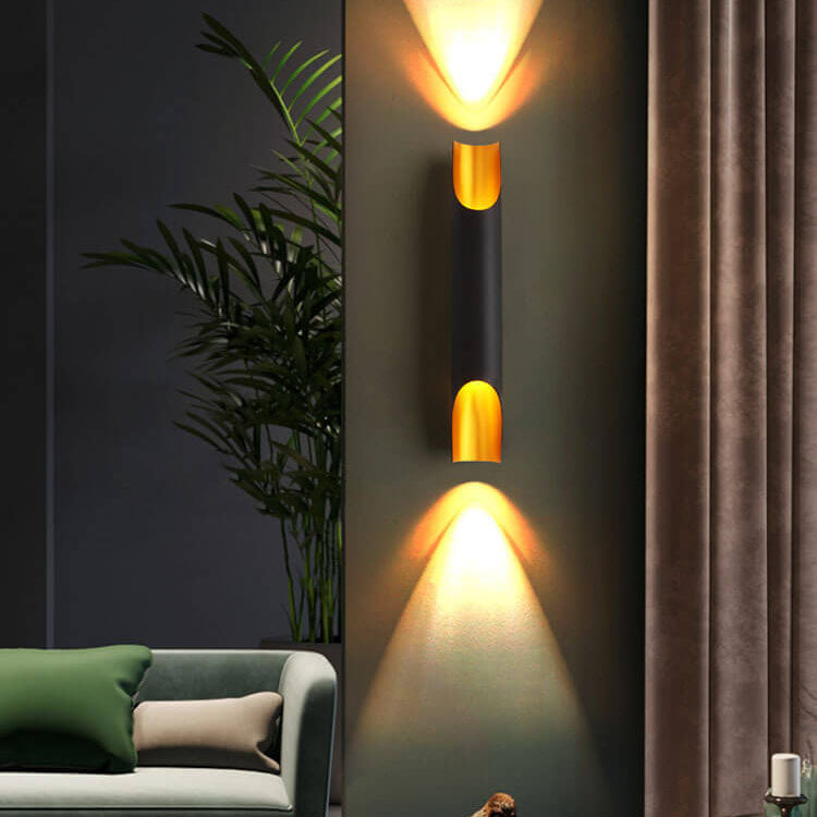 Cylindrical Aluminum Black Gold 2-Light Wall Sconce Lamp