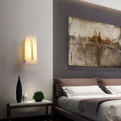 Chinese Marble Square Brass 1-Light LED Wall Sconce Lamp