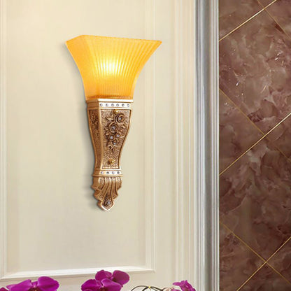 Glass Carving Resin Flared 1-Light Wall Sconce Lamp