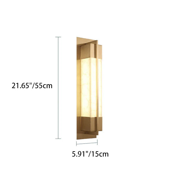 Chinese Copper Faux Marble Rectangular LED Wall Sconce Lamp