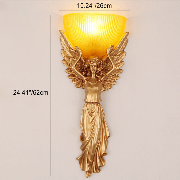 European Resin Glass Angel Statue 1-Light Wall Sconce Lamp