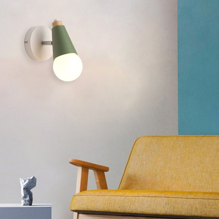 Simplicity Wood Iron Horn Cone 1/2/3 Light Wall Sconce Lamp