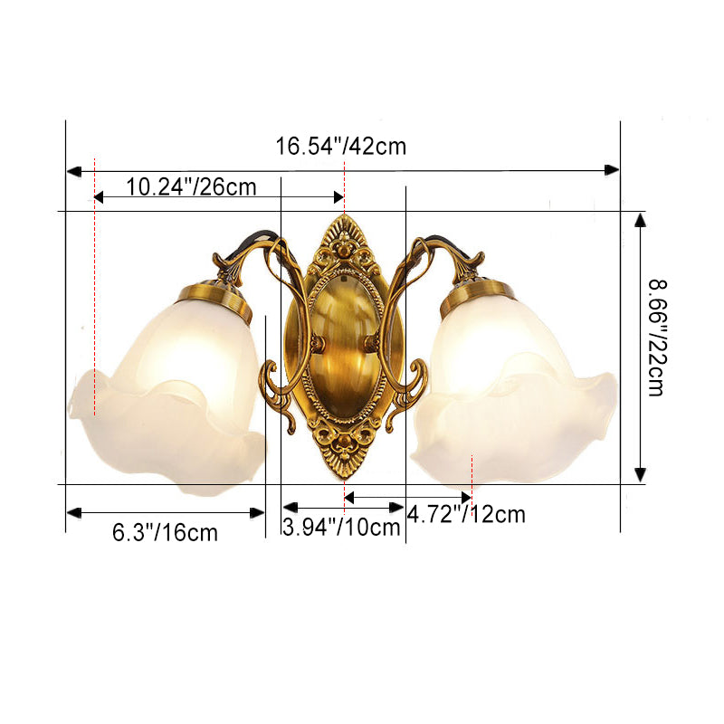 European Iron Glass Flower 2-Light Wall Sconce Lamp