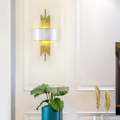 Modern Fabric Hardware Column 2-Light Wall Sconce Lamp