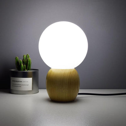 Nordic Solid Wood Milk White Glass Orb 1-Light Table Lamp