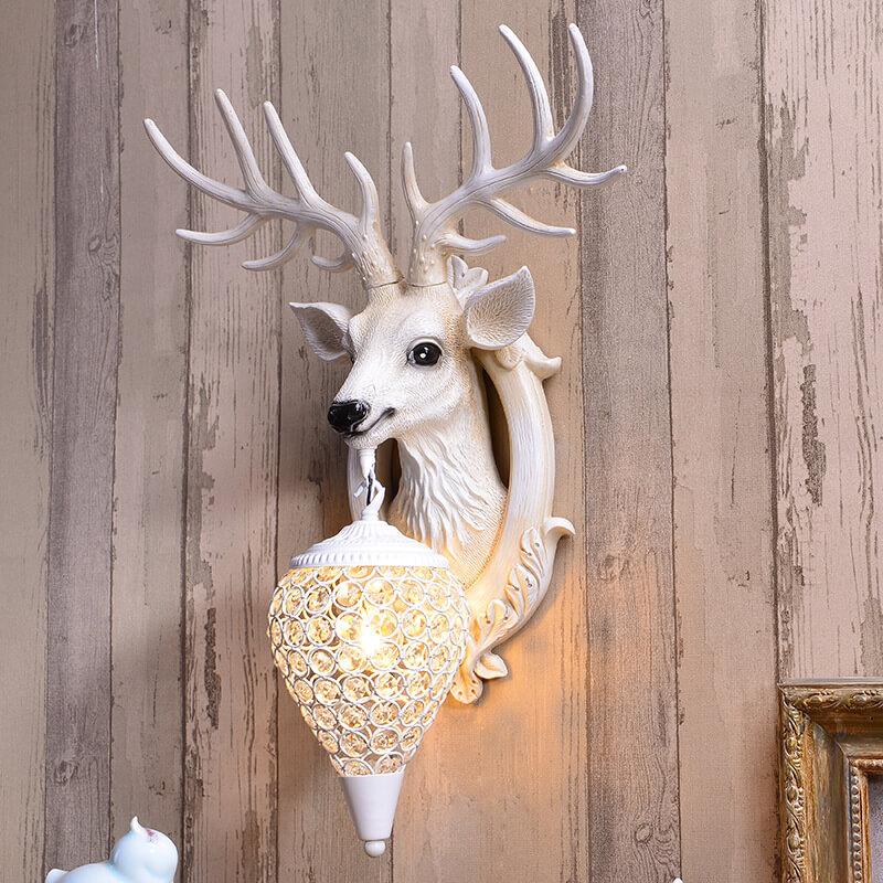 Vintage Antler Fruits Shade Resin 1-Light Wall Sconce Lamp