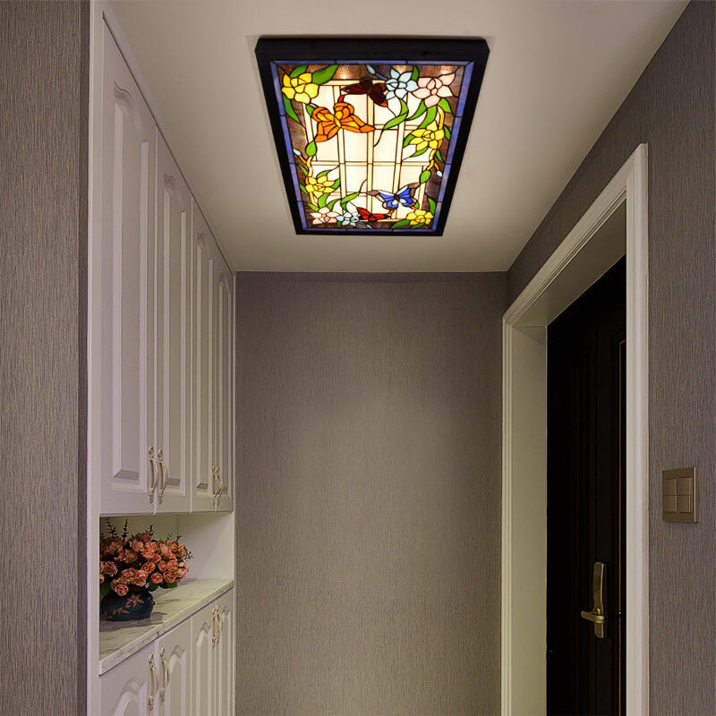 Tiffany Glass Rectangular LED Decorative Mural Wall Light