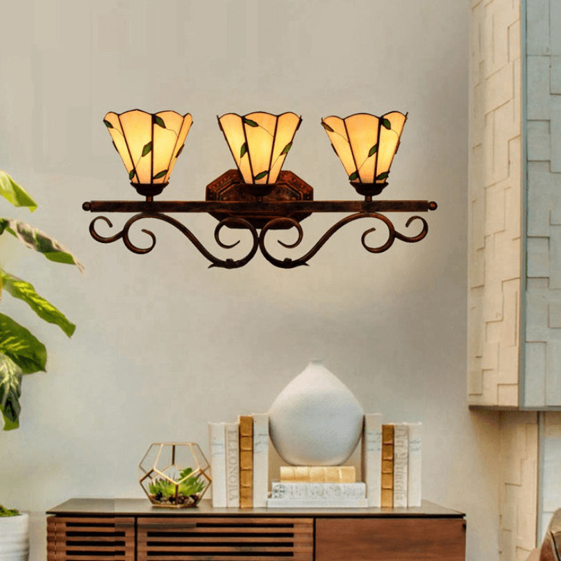 Tiffany Leaf Stained Glass 3-Light Wall Sconce Lamp