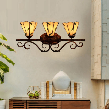 Tiffany Leaf Stained Glass 3-Light Wall Sconce Lamp