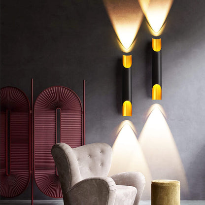 Cylindrical Aluminum Black Gold 2-Light Wall Sconce Lamp