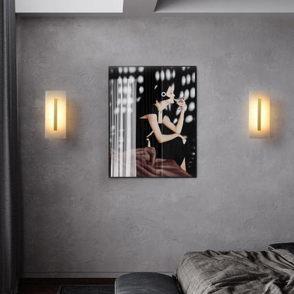 Chinese Marble Square Brass 1-Light LED Wall Sconce Lamp