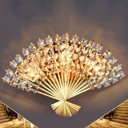 Modern Luxury Crystal Fan Shape 3-Light Wall Sconce Lamp