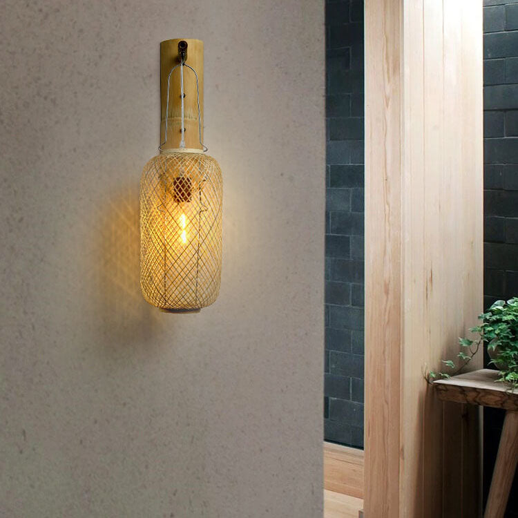 Bamboo Weaving Column Lantern 1-Light Wall Sconce Lamp