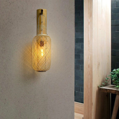 Bamboo Weaving Column Lantern 1-Light Wall Sconce Lamp