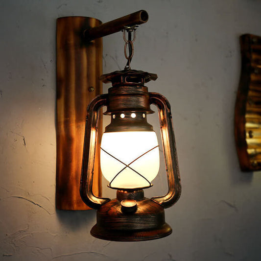 Vintage Horse Lantern Iron 1-Light Wall Sconce Lamp