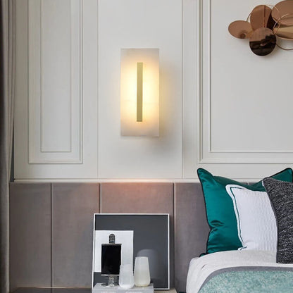 Chinese Marble Square Brass 1-Light LED Wall Sconce Lamp