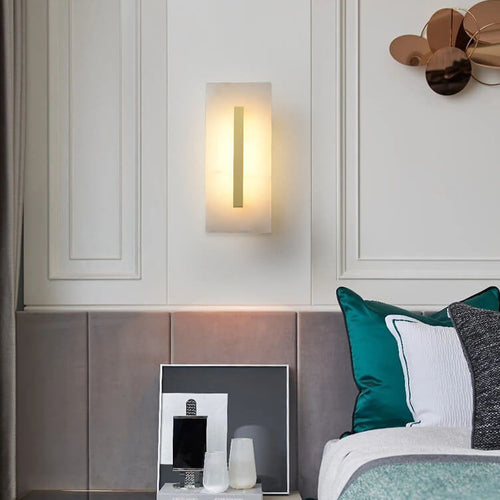 Chinese Marble Square Brass 1-Light LED Wall Sconce Lamp