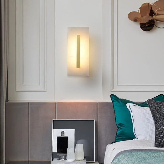 Chinese Marble Square Brass 1-Light LED Wall Sconce Lamp