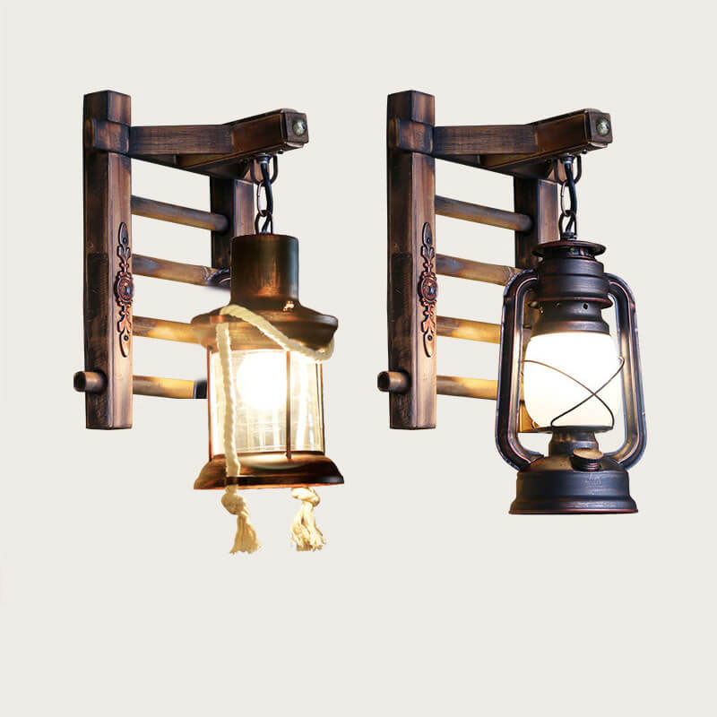 Kerosene Bamboo Weaving Base 1-Light Wall Sconce Lamp