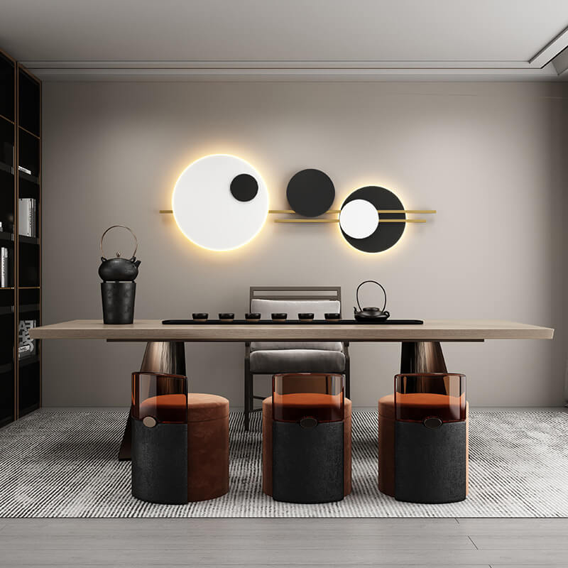 Round Iron Faux Leather LED Decorative Wall Mural Lamp