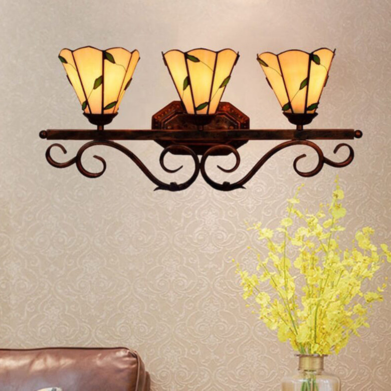 Tiffany Leaf Stained Glass 3-Light Wall Sconce Lamp
