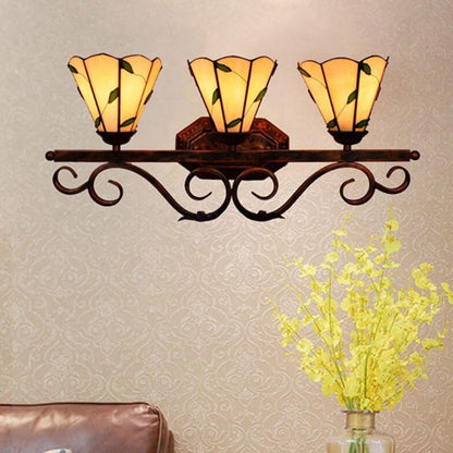 Tiffany Leaf Stained Glass 3-Light Wall Sconce Lamp