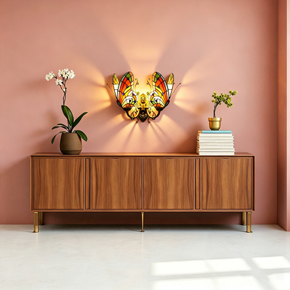 Tiffany Iron Butterfly-shaped 2-Light Wall Sconce Lamp