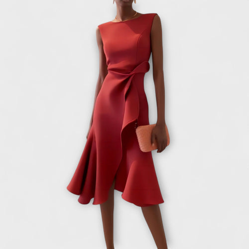 Asymmetric Midi Dress with Draped Hem