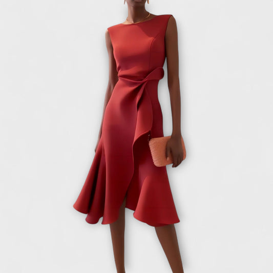 Asymmetric Midi Dress with Draped Hem