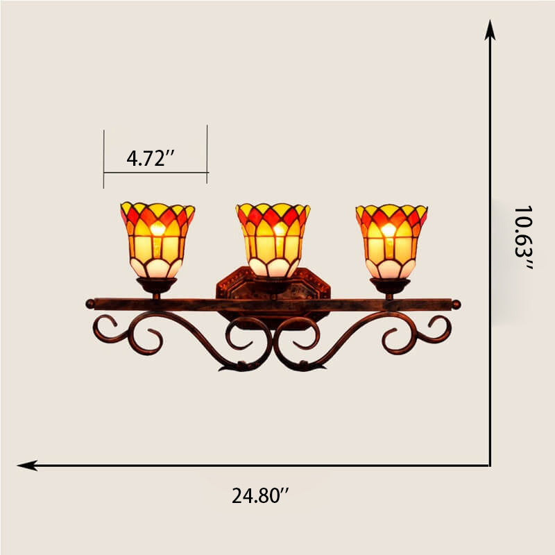 Tiffany Glass Mirror Front Light 3-Light Wall Sconce Lamp