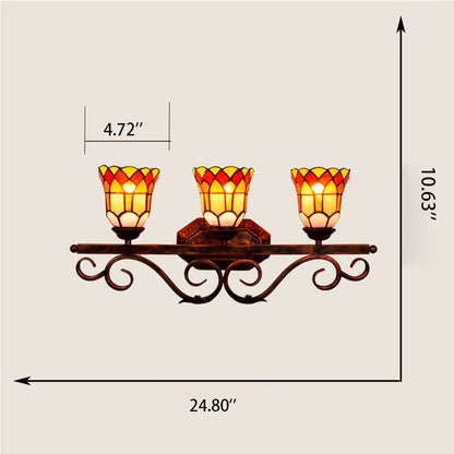 Tiffany Glass Mirror Front Light 3-Light Wall Sconce Lamp