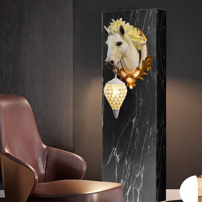 European Resin Horse Head Lantern 1-Light Wall Sconce Lamp
