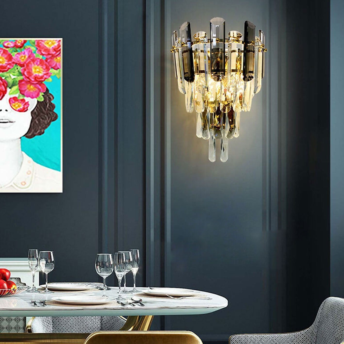 Luxury Crystal Multi-Layer Column 1-Light Wall Sconce Lamp