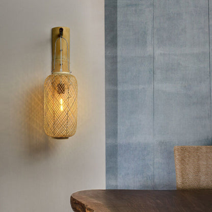 Bamboo Weaving Column Lantern 1-Light Wall Sconce Lamp
