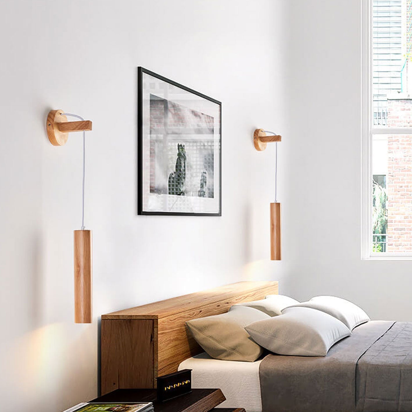 Minimalist Solid Wood Cylinder Column LED Wall Sconce Lamp