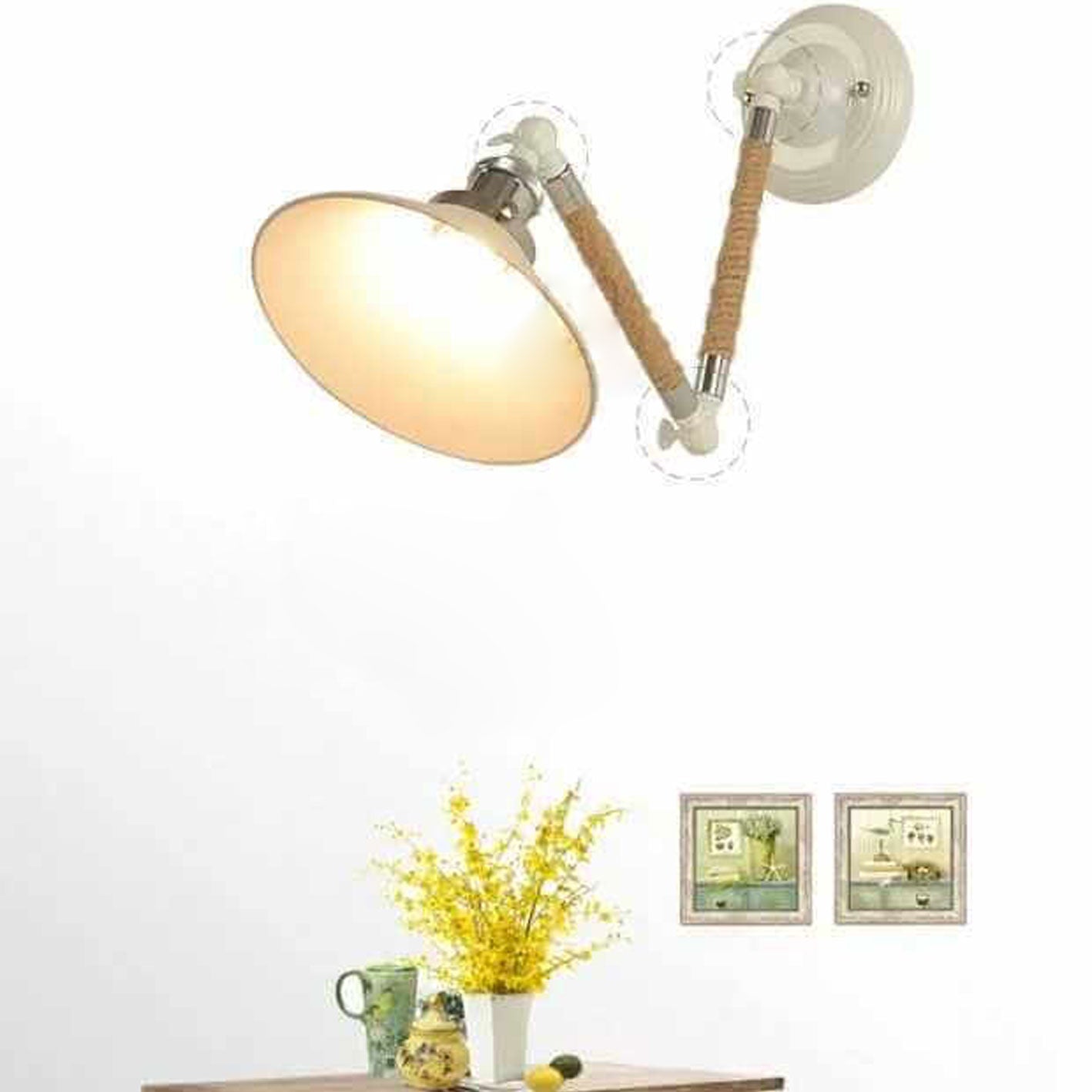 Vintage Twine Woven Cone Shade 1-Light Wall Sconce Lamp