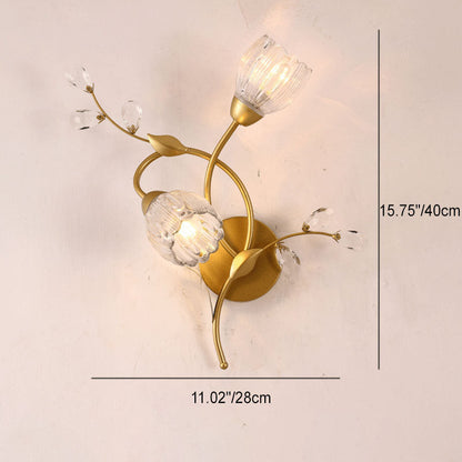Deco Flower Hardware Glass Crystal 2-Light Wall Sconce Lamp