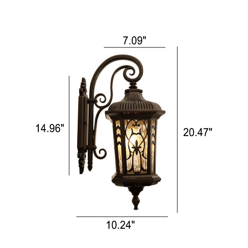 Outdoor Carved Cage Aluminum Glass 1-Light Wall Sconce Lamp