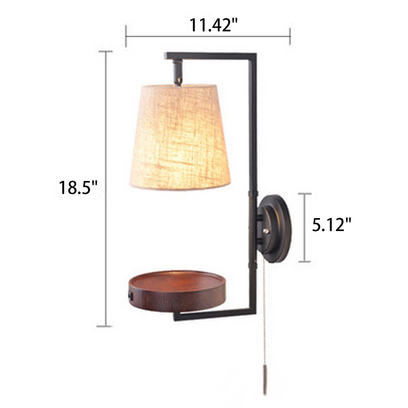 Light Wood Wrought Iron Fabric 1-Light Wall Sconce Lamp