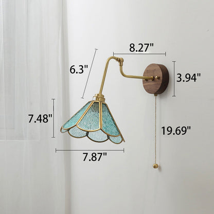 Japanese Brass Glass With Switch 1-Light Wall Sconce Lamp