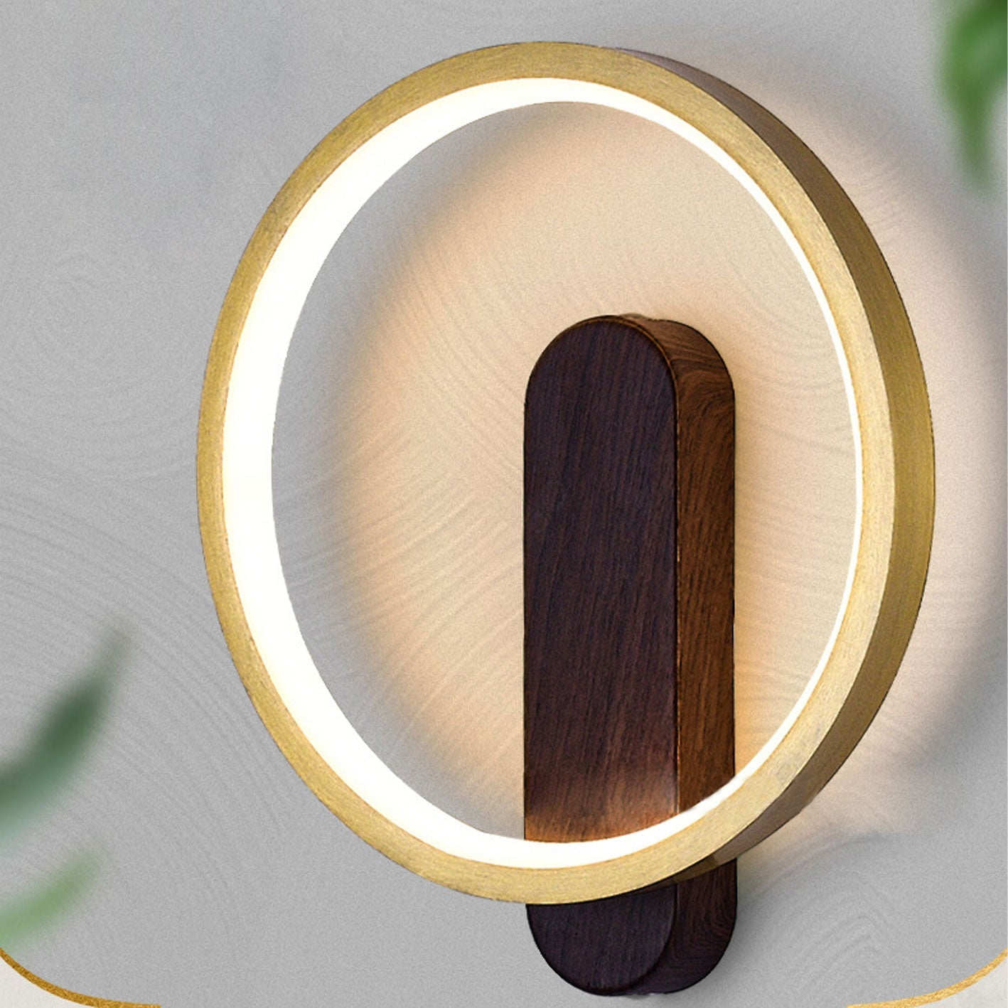 Wood Grain Round Wrought Iron LED Wall Sconce Lamp