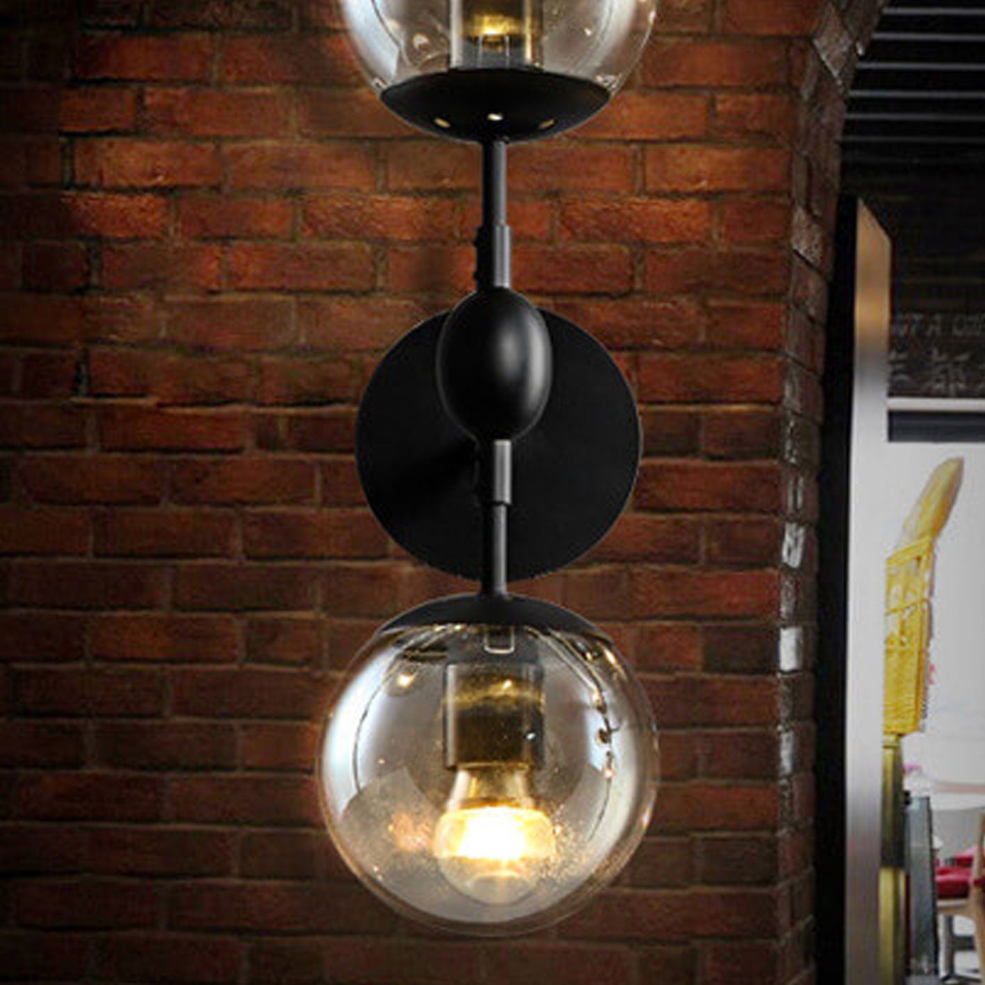 Minimalist Glass Wrought Iron 2-Light Wall Sconce Lamp