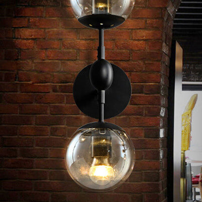 Minimalist Glass Wrought Iron 2-Light Wall Sconce Lamp