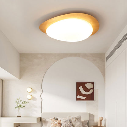 Nordic Iron Wood Grain Pebble LED Flush Mount Light
